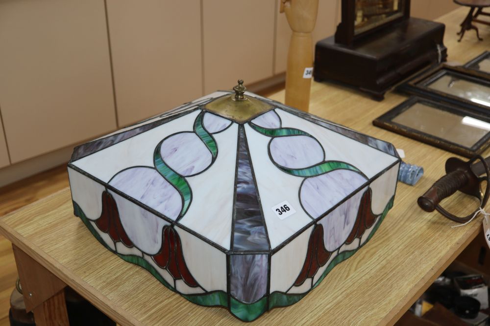 A Tiffany style leaded stained glass ceiling shade, 41cm sq.